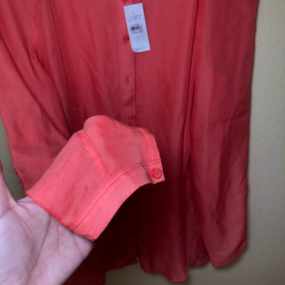 Ann Taylor LOFT long sleeve button down tunic blouse sheer size L - Picture 5 of 9